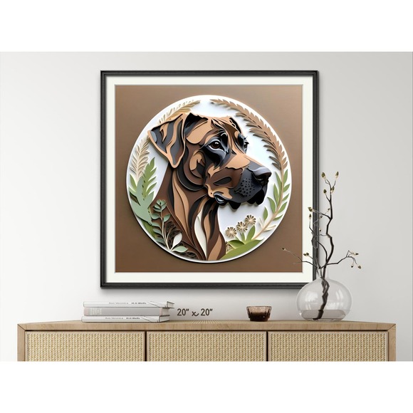 Great Dane Papercut Art: 12x12 Brindle Great Dane Pet Portrait Digital Art Print - Picture 3 of 7
